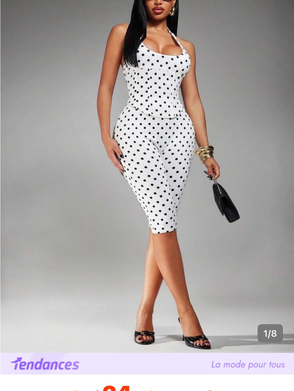 SHEIN White Polka Dot Halter Midi Dress